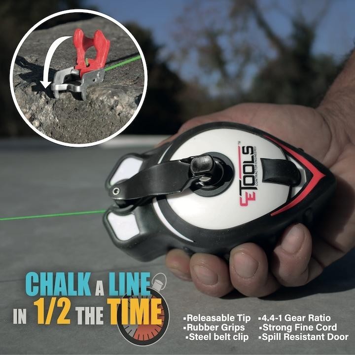 CE TOOLS SnapBack® Chalk Line w/ Releasable Tip – Heavy Duty, Precision Marking