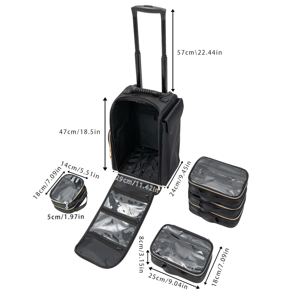 Professional Makeup Case,Rolling Makeup Train Case,Cosmetic Storage Organizer