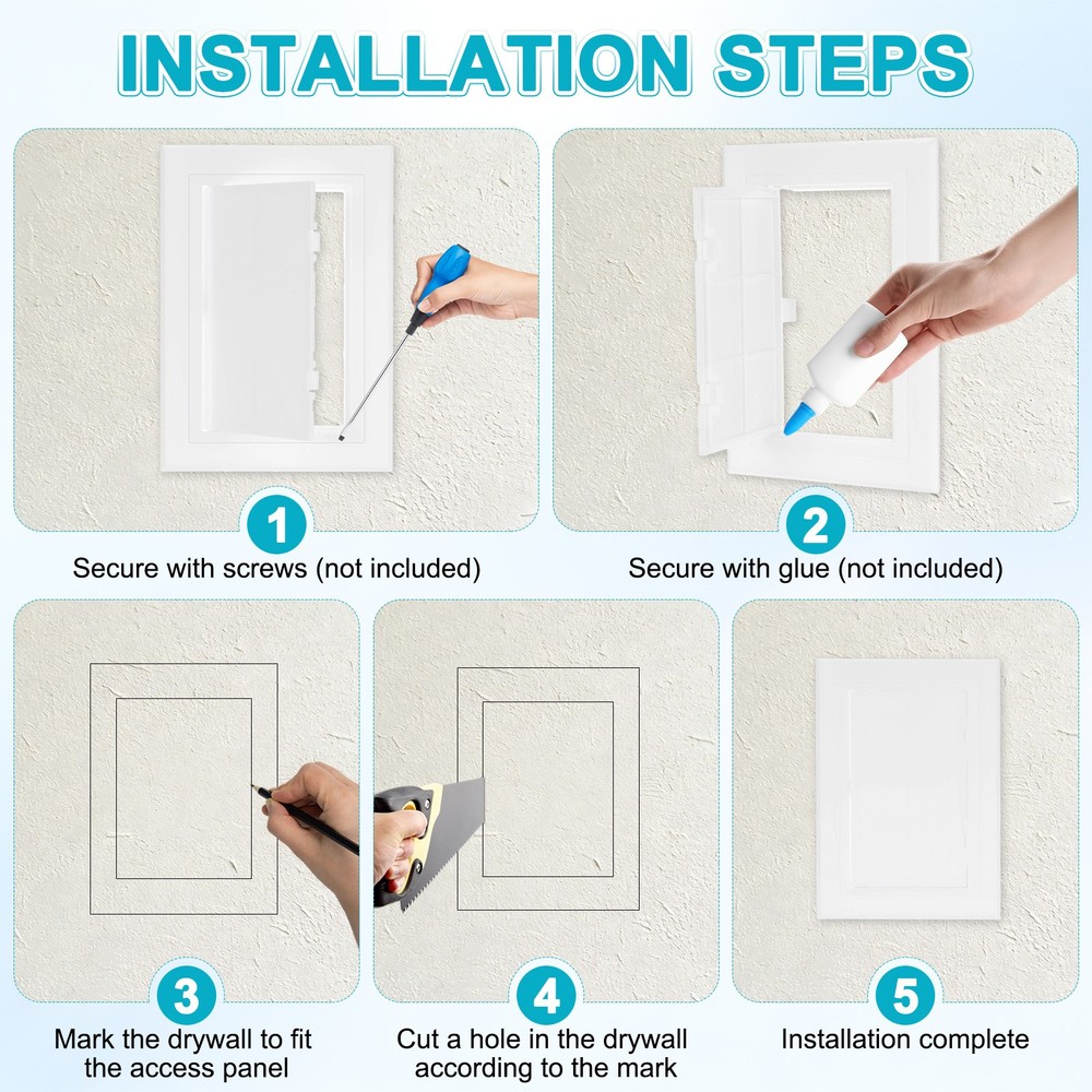 2-Pack Access Panel for Drywall, 3.7x6" Plastic Wall Hole Covers [White]