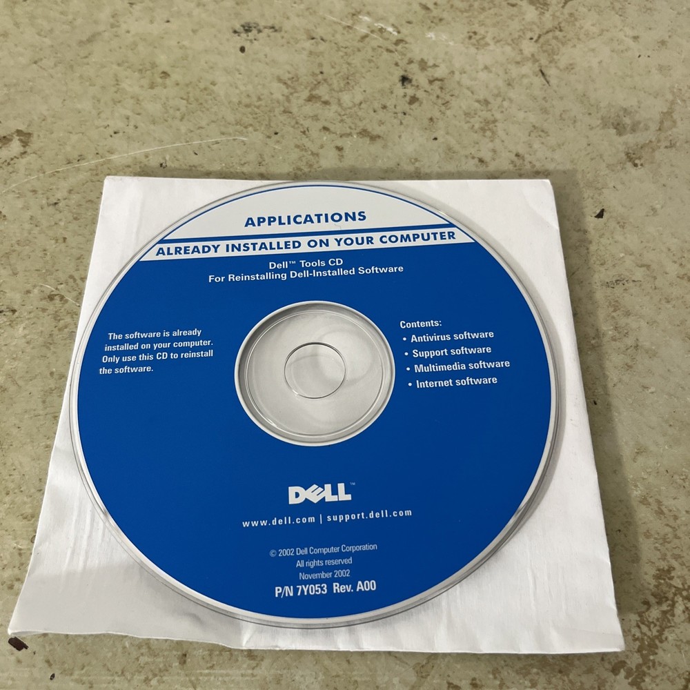 Vintage 2002 Dell Tools CD - Reinstalling Dell Tools System Software P/N 7Y053 ຈ