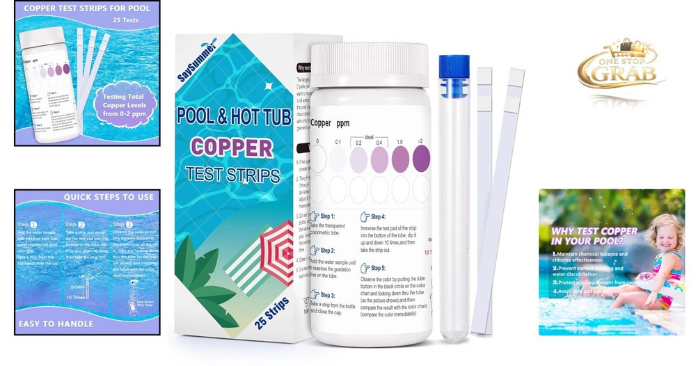 Pool Copper Strips 25 Count Pool Water Testing Kit 0-2 ppm