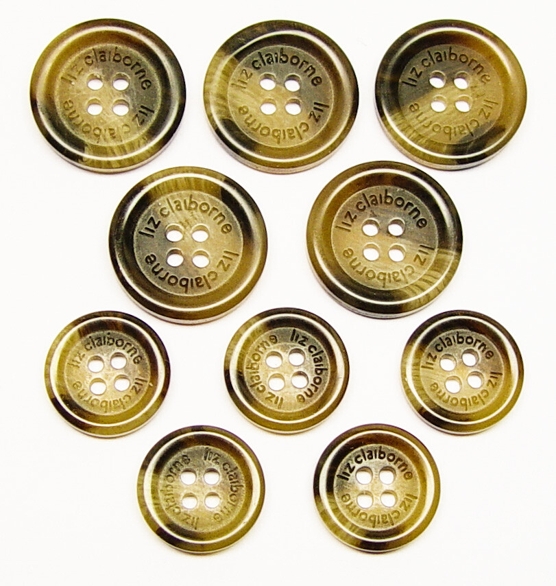LIZ CLAIBORNE REPLACEMENT BUTTONS PLASTIC INSCRIBED HORN EFFECT , GOOD CONDITION