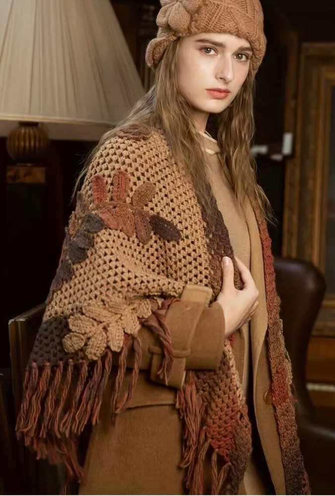 Soft Wool Hand-Knitted Shawl New