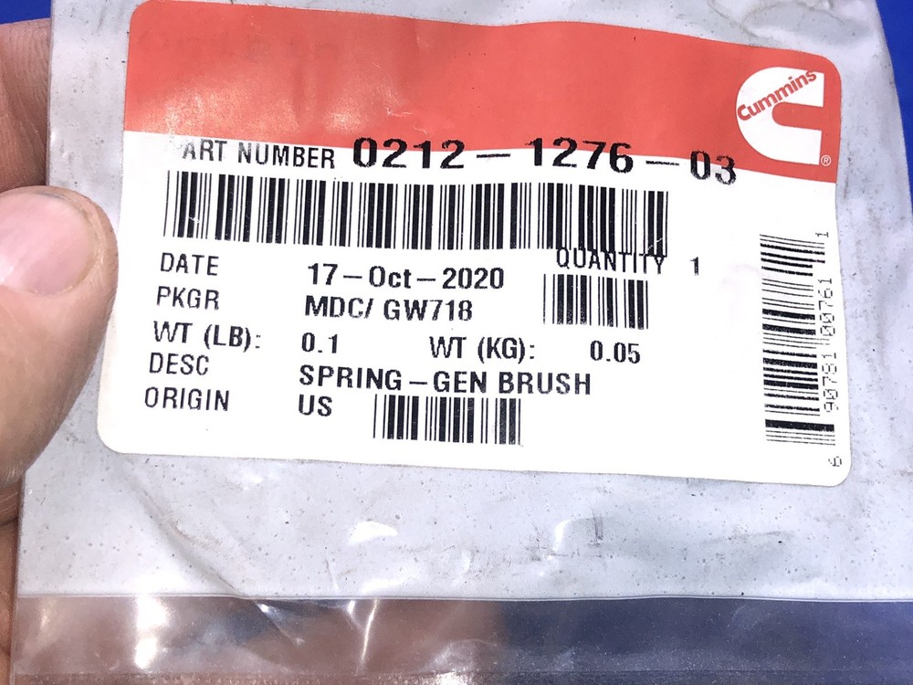 CUMMINS GENERATOR BRUSH SPRING 0212-1276-03