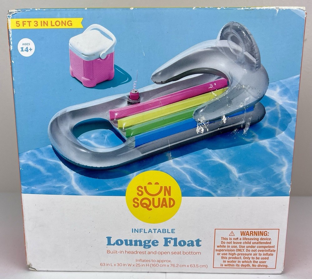 Sun Squad Inflatable Lounge Float with Headrest And Seat Bottom 5' 3" Long