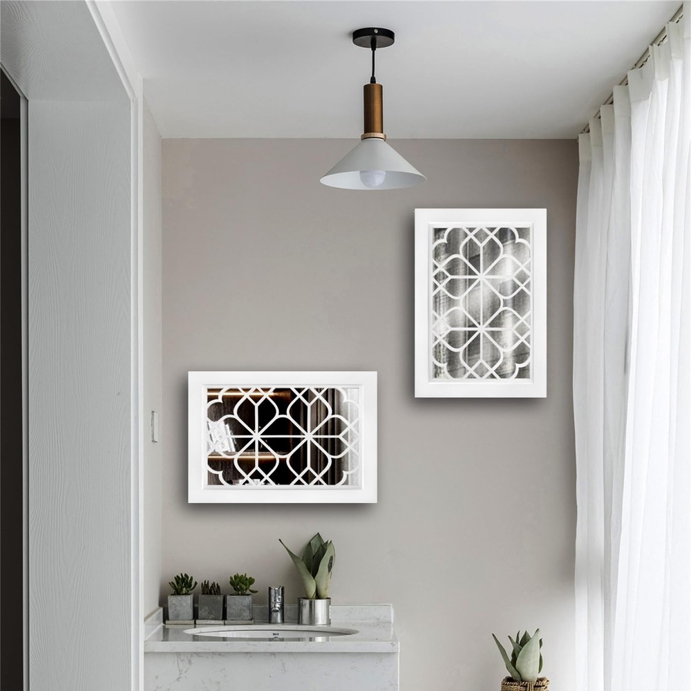 Set of 2 Rectangular Wall Mirror,Gorgeous Rustic Farmhouse Accent Mirror,Whit...