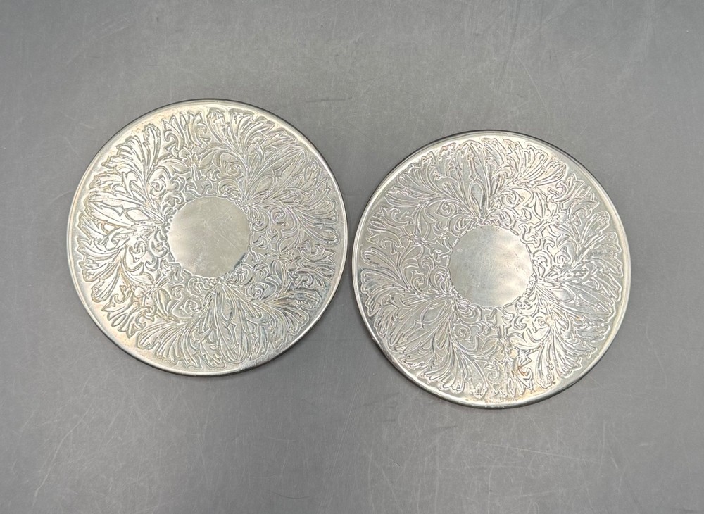 2 Vintage Silver Plated Coasters 3-1/2” Felt-backed