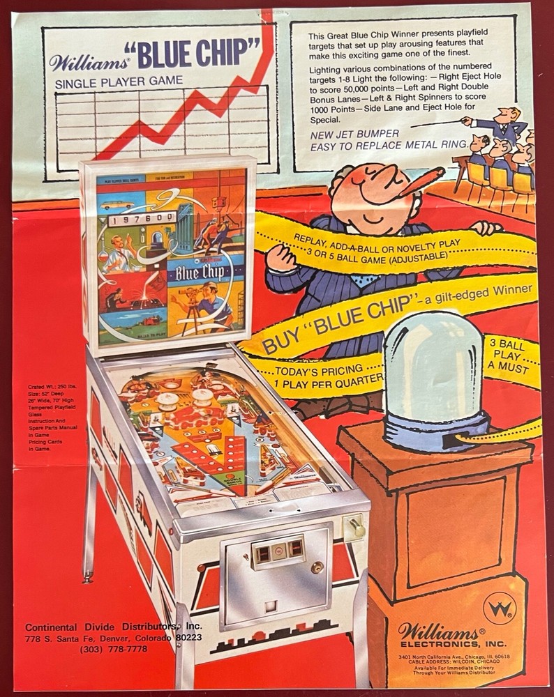 1976 Williams Blue Chip Original Pinball Flyer