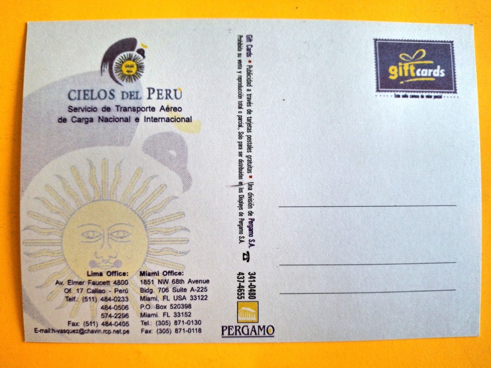 CIELOS del PERU Postcard Boeing 737 Cargo Loading Sheep