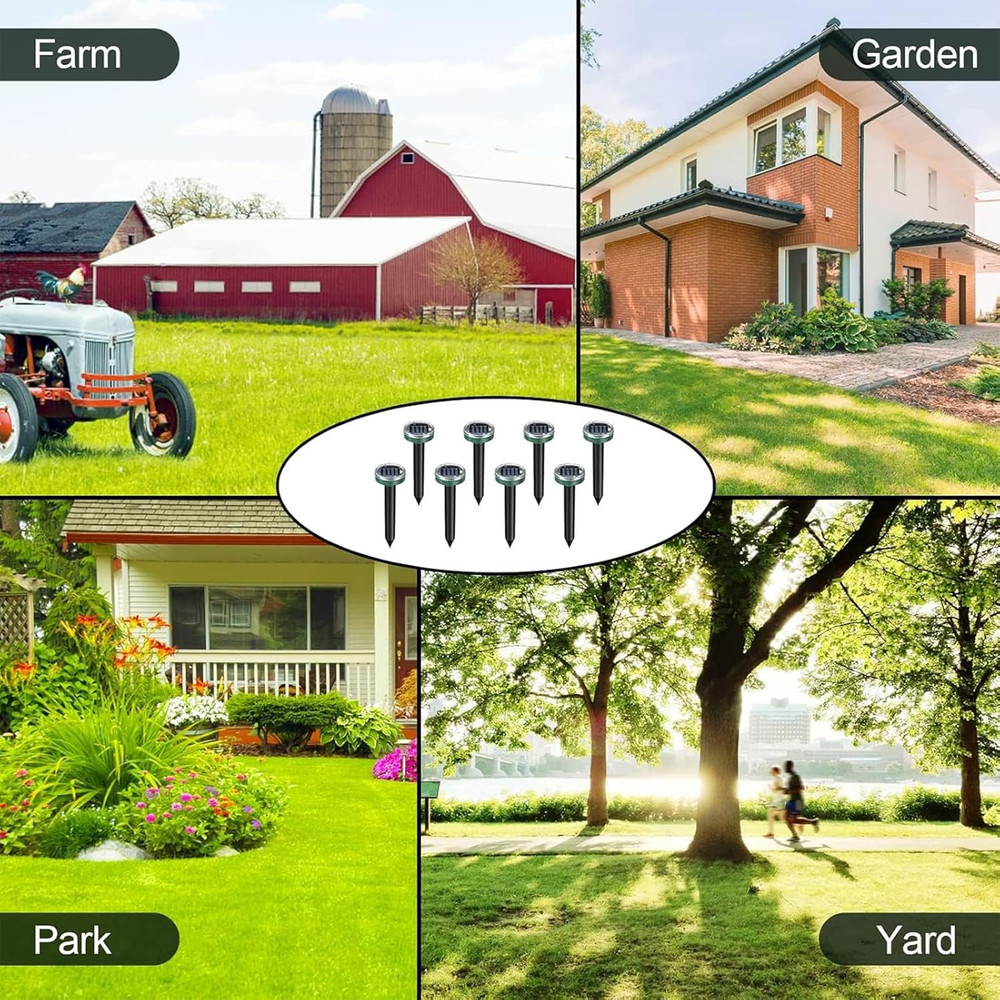 8 Pack Mole Repellent Solar Powered Snake Repellent Ultrasonic, Gopher Repeller