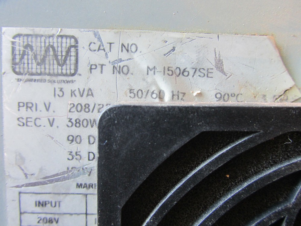ENGINEERED SYSTEMS M-15067SE 13KVA 3 PHASE TRANSFORMER, USED