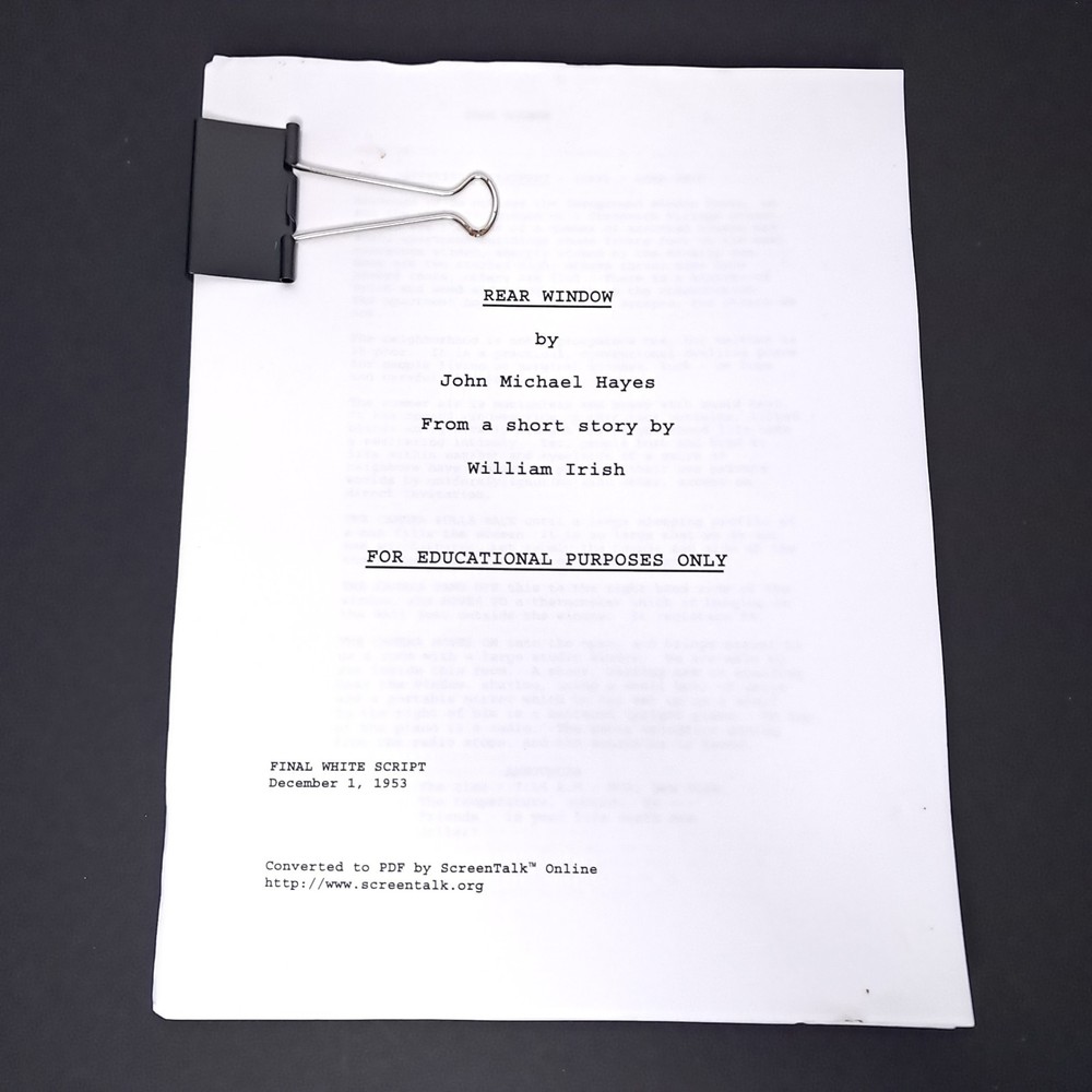 Movie Script "Rear Window" By John Michael Hayes