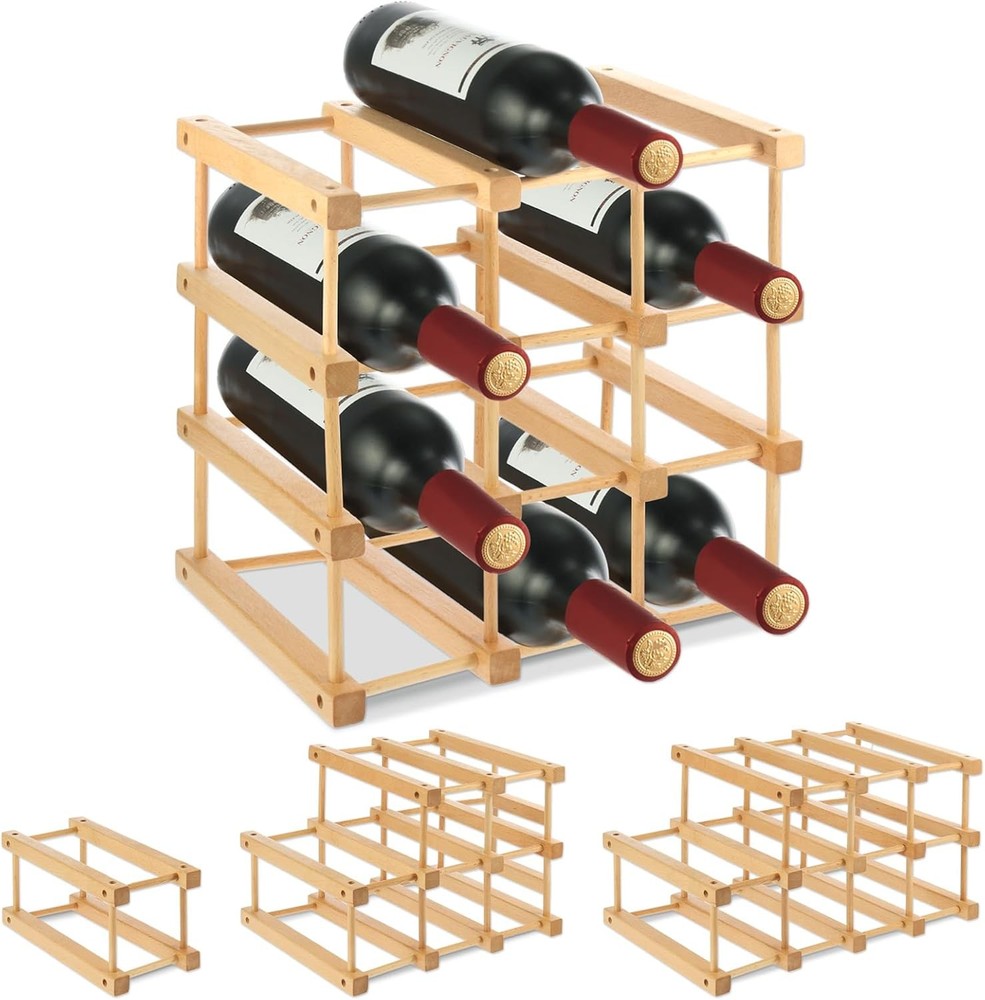 Wooden Wine Rack, 12-Bottle Stackable Wooden Wine Rack, Stackable Modular Wine