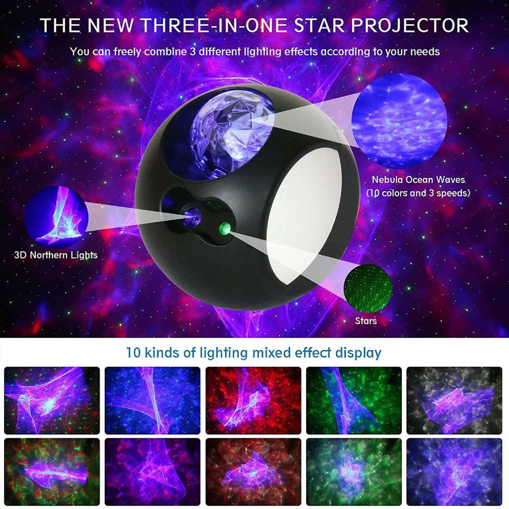 USB Aurora Galaxy Star Room Projection Lamp 3D Night Light with Remote Control