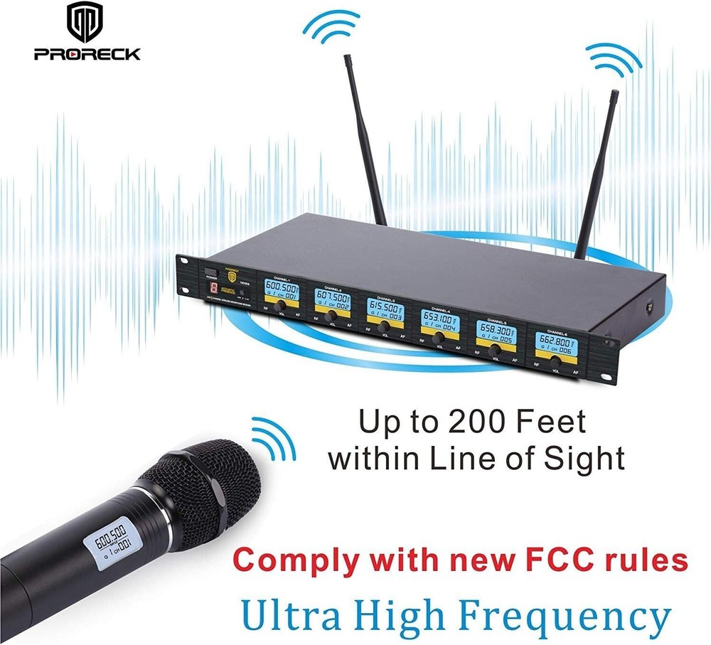 Proreck MX66 6-Channel UHF Wireless Microphone System For Party