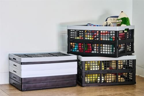 3-Pack Plastic Collapsible Storage Crates-30L,Foldable Plastic Black+Gray