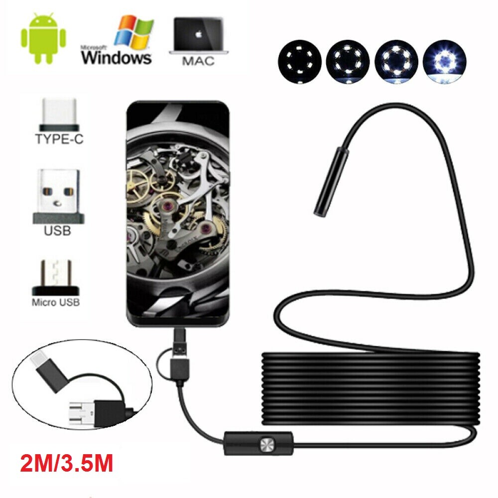 USB Type C Endoscope Borescope Snake Inspection Camera 3 in 1 for Android System