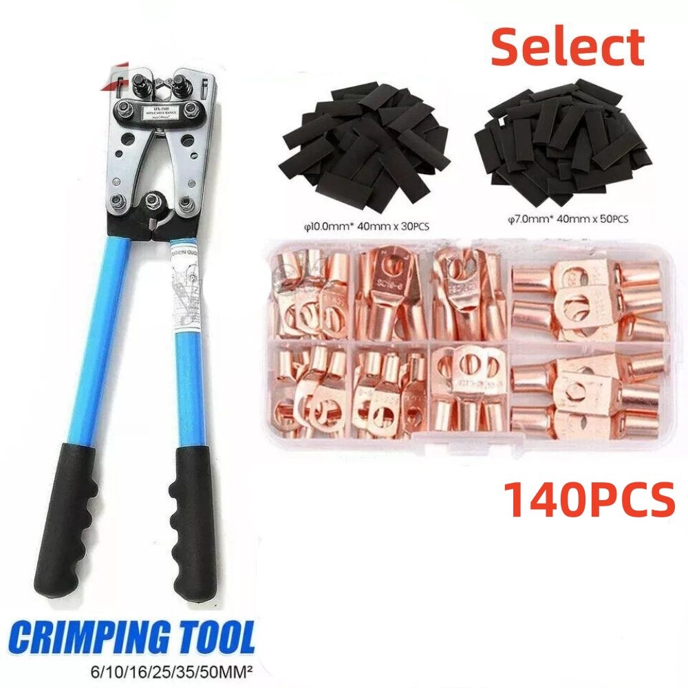 140PCS Battery Cable Lug Terminals Copper Ring Crimp Electric Wire Connectors