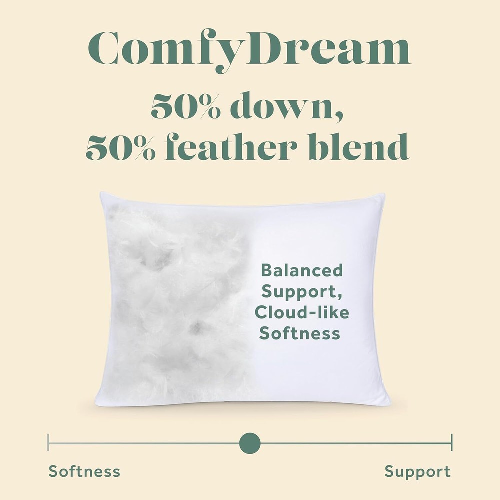 ComfyDown 50/50 Down Feather Blend ComfyDream Bed Pillow for Sleeping