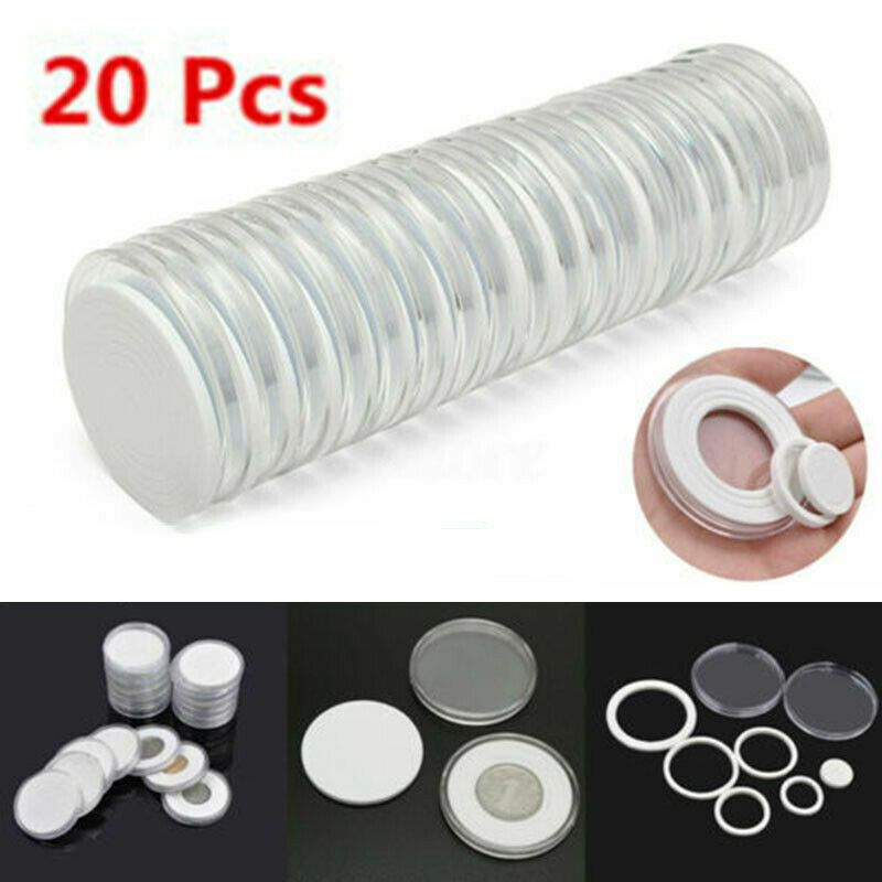 20Pcs 46mm Round Coin Capsules Plastic Holder Display Storage Box Case Container