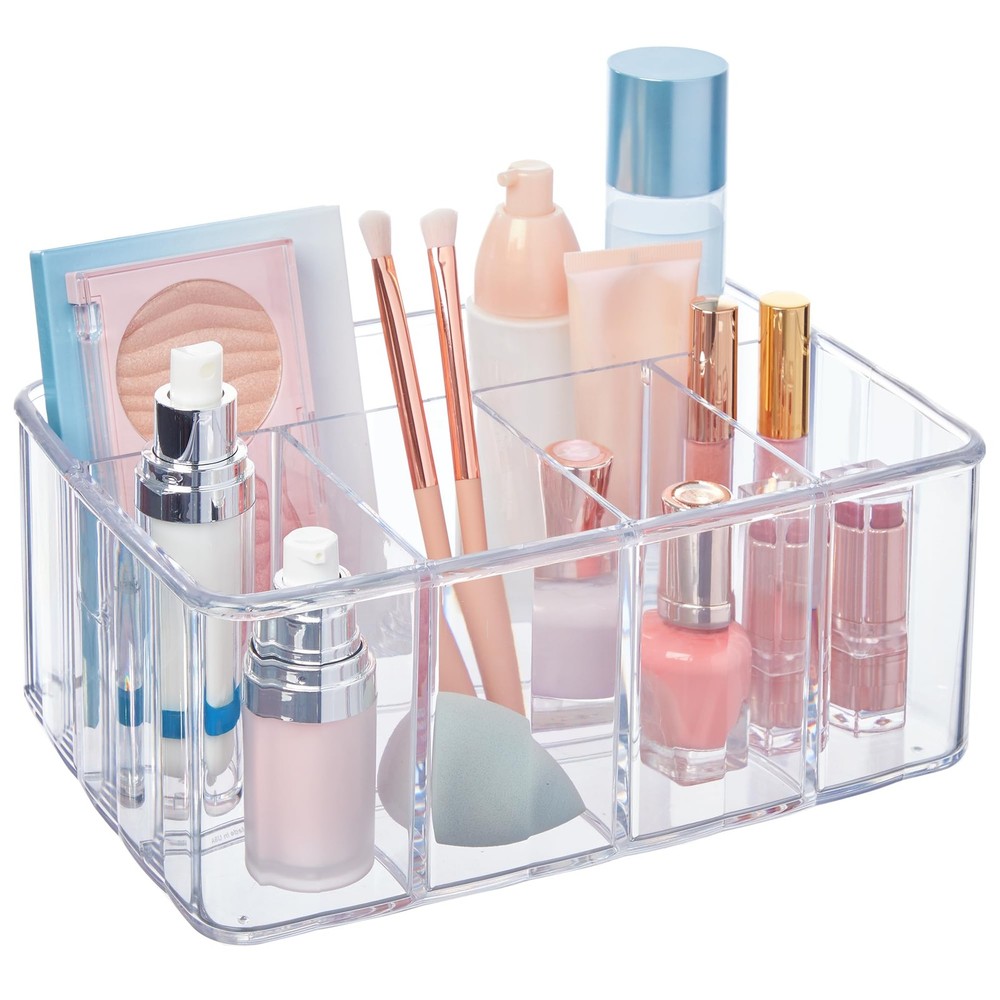 5-Compartment Clear Plastic Organizer | Rectangular Divided Makeup and Vanity...