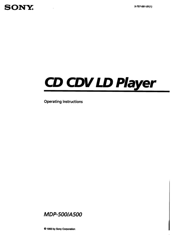 Sony MDP-A500 LD Player Owners Manual