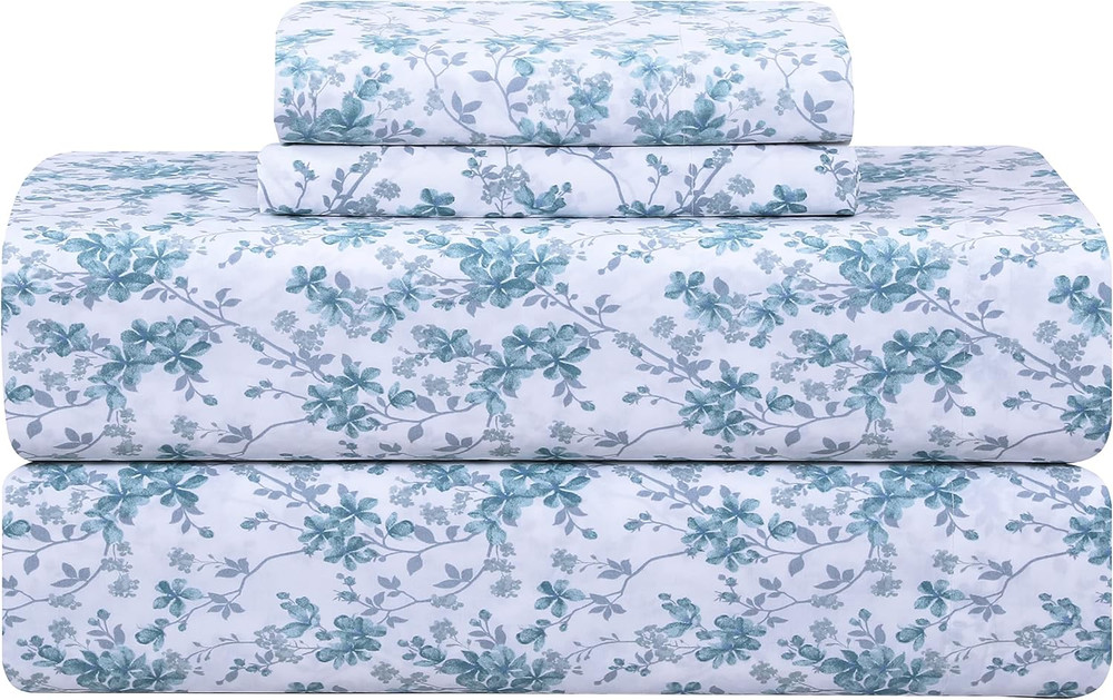 Feather & Stitch Softest 100% Cotton Sheets, 300 Thread Count Percale Weave Bedd