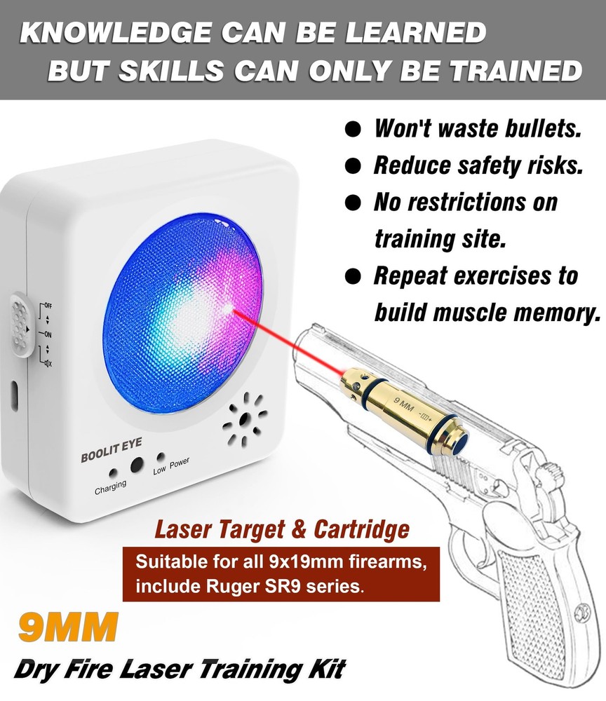 BOOLIT EYE 2nd Generation 9mm Dry Fire Training System, Laser Small, White