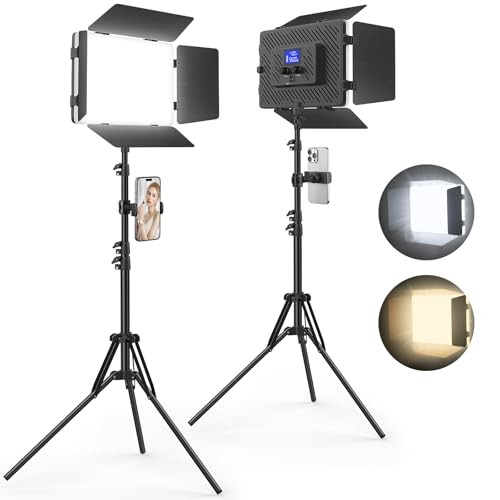 2 Pack Led Video Light Panel Lighting Kit with Barn Doors, 8000mAh