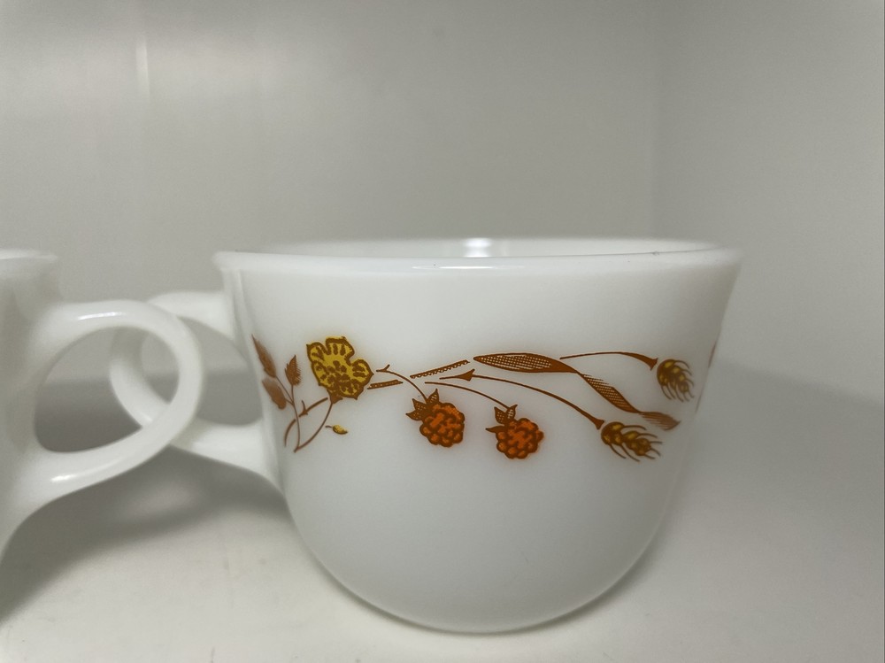 (2) Pyrex Harvest Home Coffee Cups 6 Oz.
