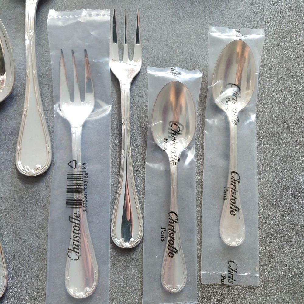 Christofle Rubans Silverplate Flatware Standard Knife Fork Spoon 10pcs Excellent