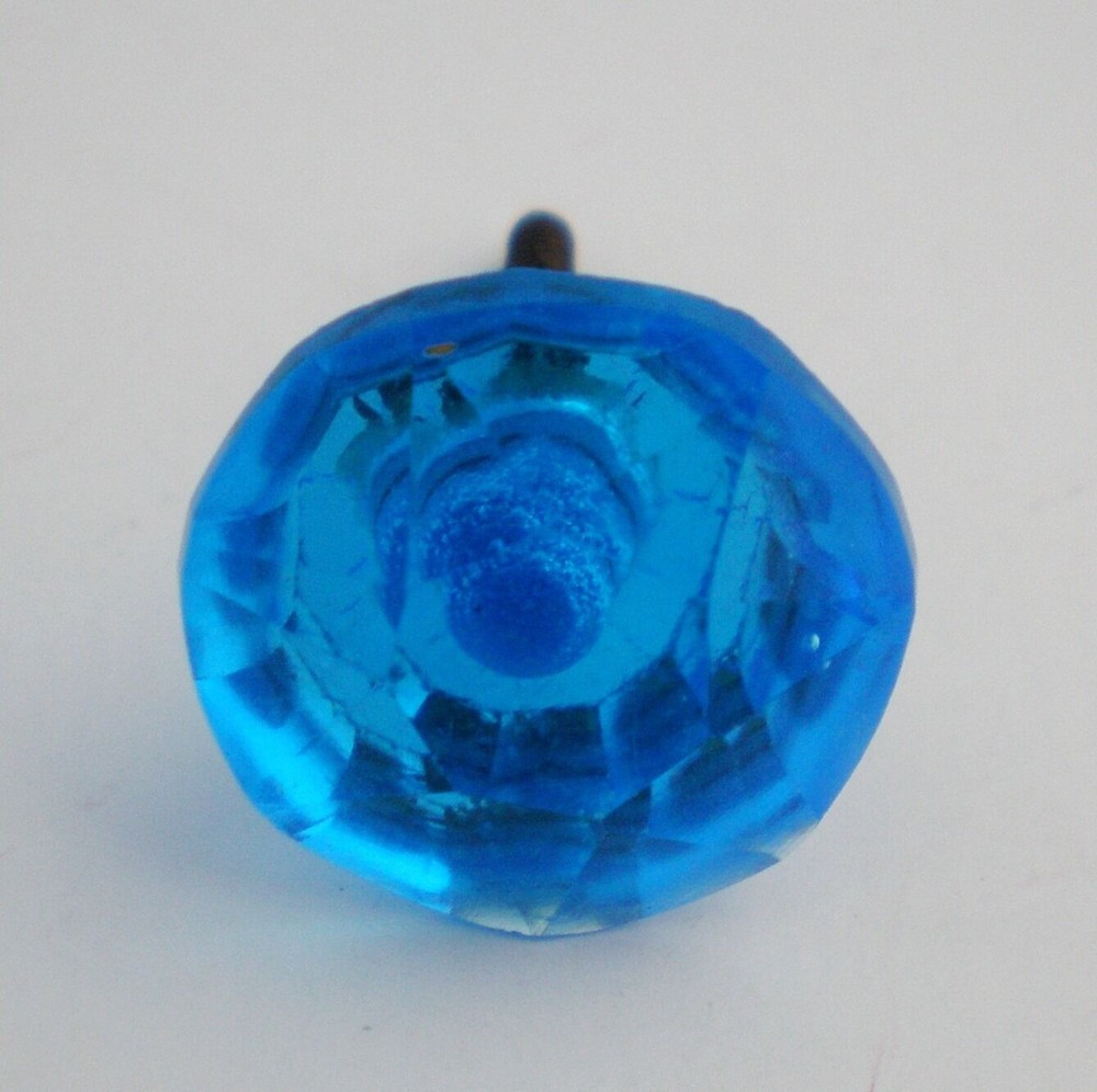 OLDER AQUA BLUE HAND CUT FIRE POLISHED CRYSTAL KNOBS