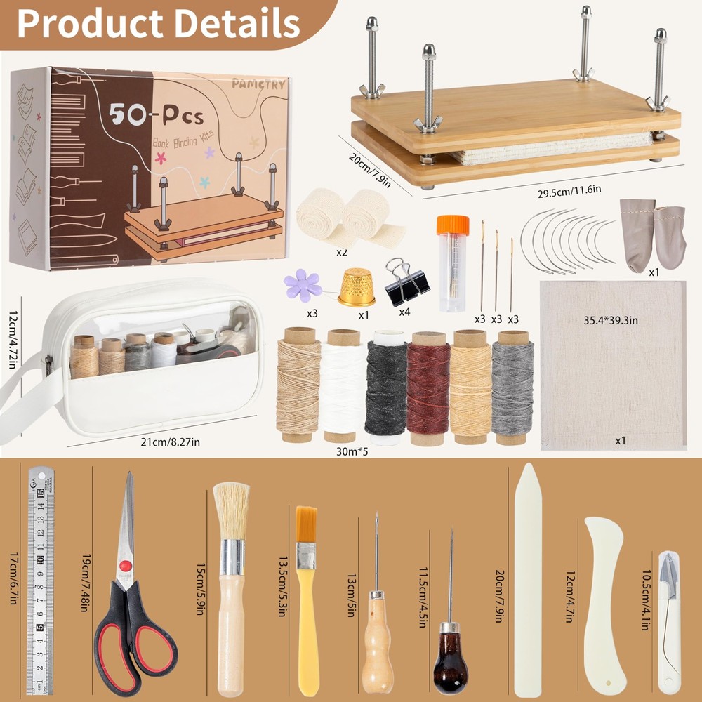 pamctry 50 Pcs Book Binding Kits for Beginners - Complete DIY Kit with Tools