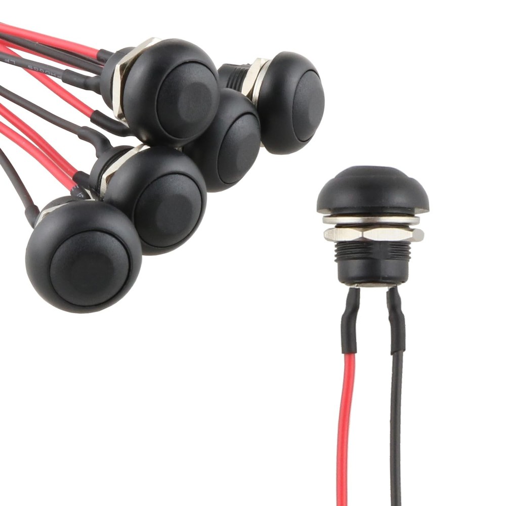 12mm Momentary Push Button Switch DGZZI 6PCS DC 12V 3A Black Mini Round black