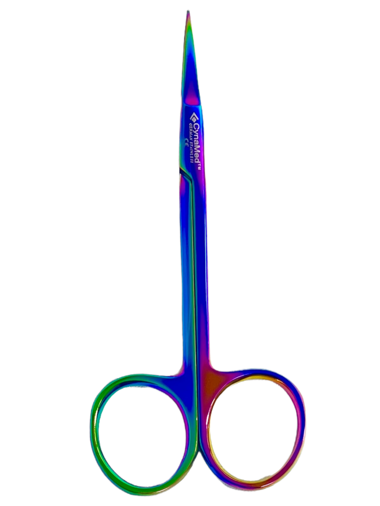 NEW GERMAN IRIS MICRO DISSECTING SCISSORS STRAIGHT 4.5" MULTI RAINBOW TITANIUM