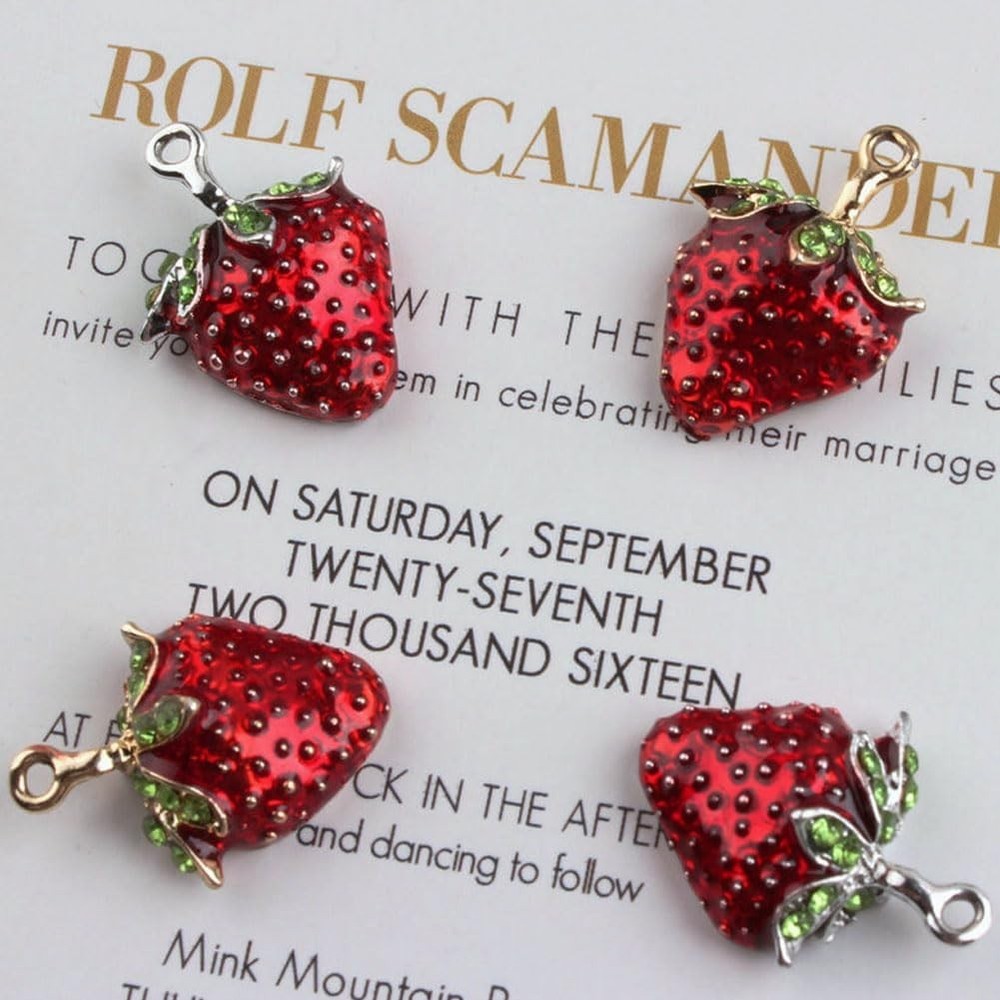 Enamel Fruit Charms Pendants 20 PCS Strawberry Single Sided