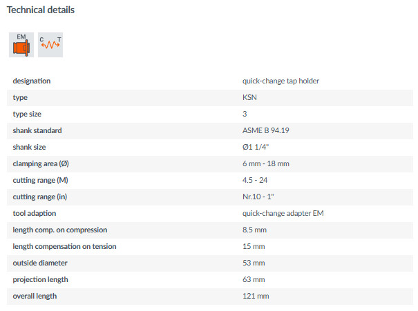 EMUGE QUICK-CHANGE TAP HOLDER