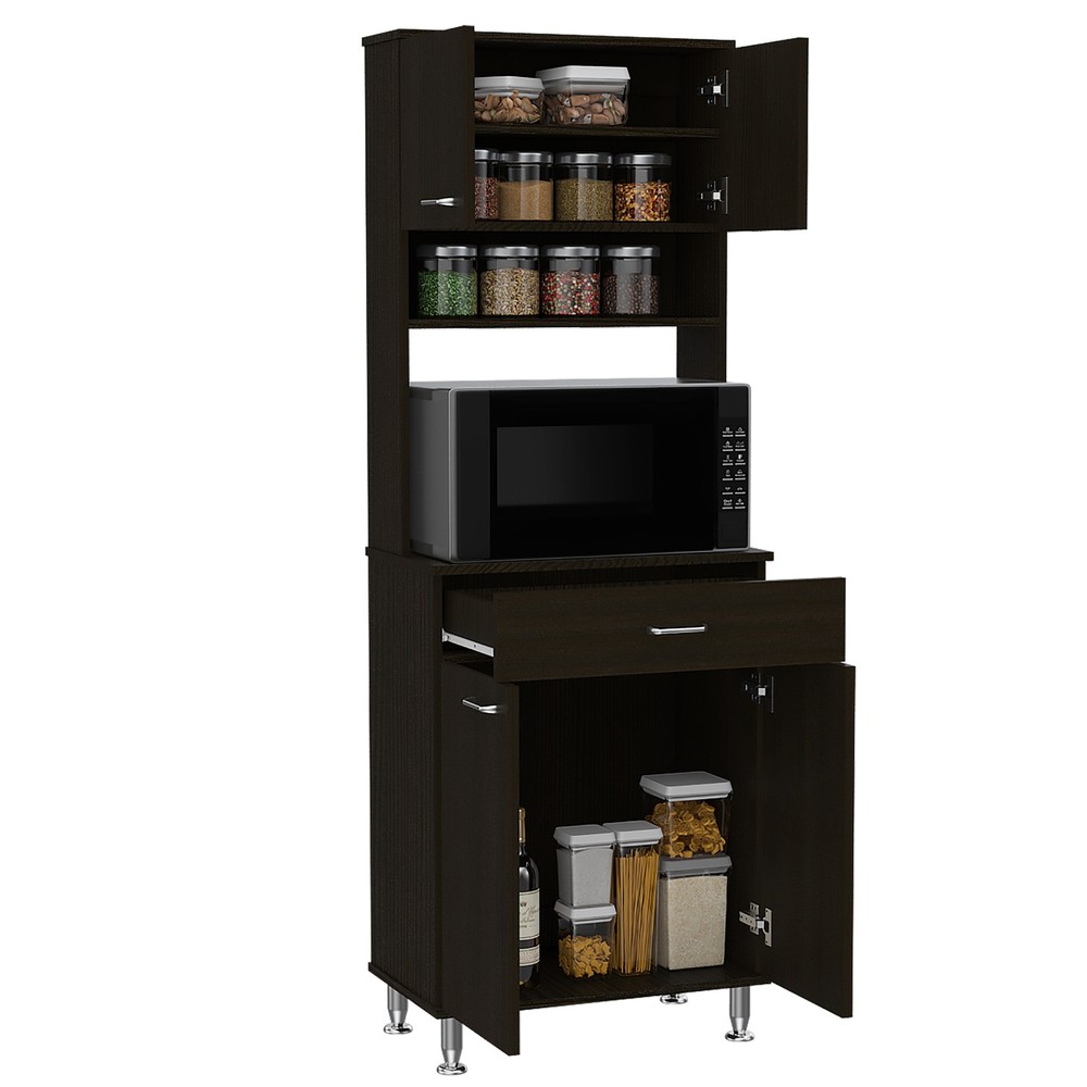 Della 60 Kitchen Pantry with Countertop, Closed & Open Storage -Black