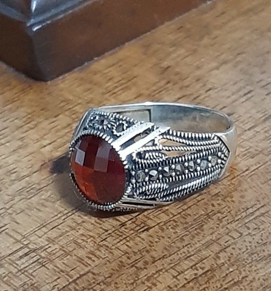MENS 925 SILVER RING Red Tourmaline Solitaire Ruby Sterling Ring $