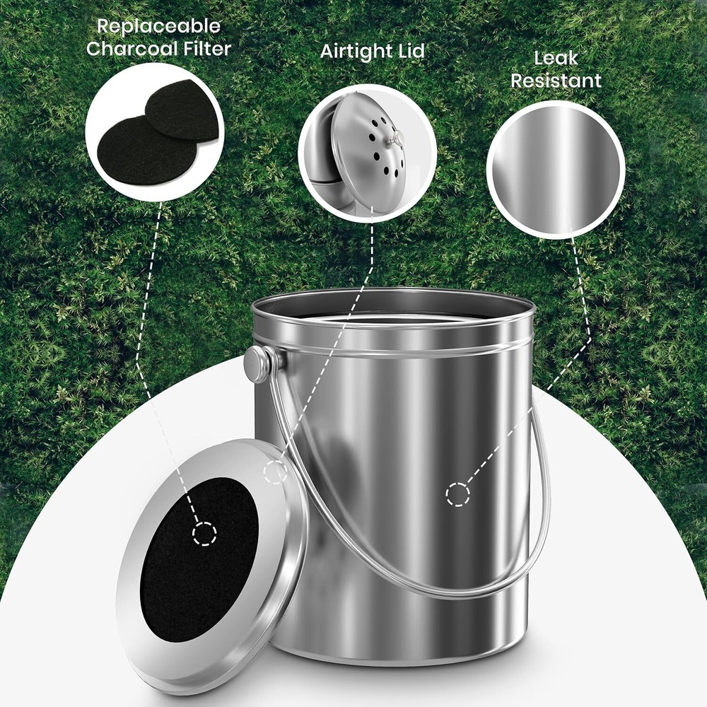 Utopia Kitchen Compost Bin for 1.3 Gallon (Pack of 1), Silver