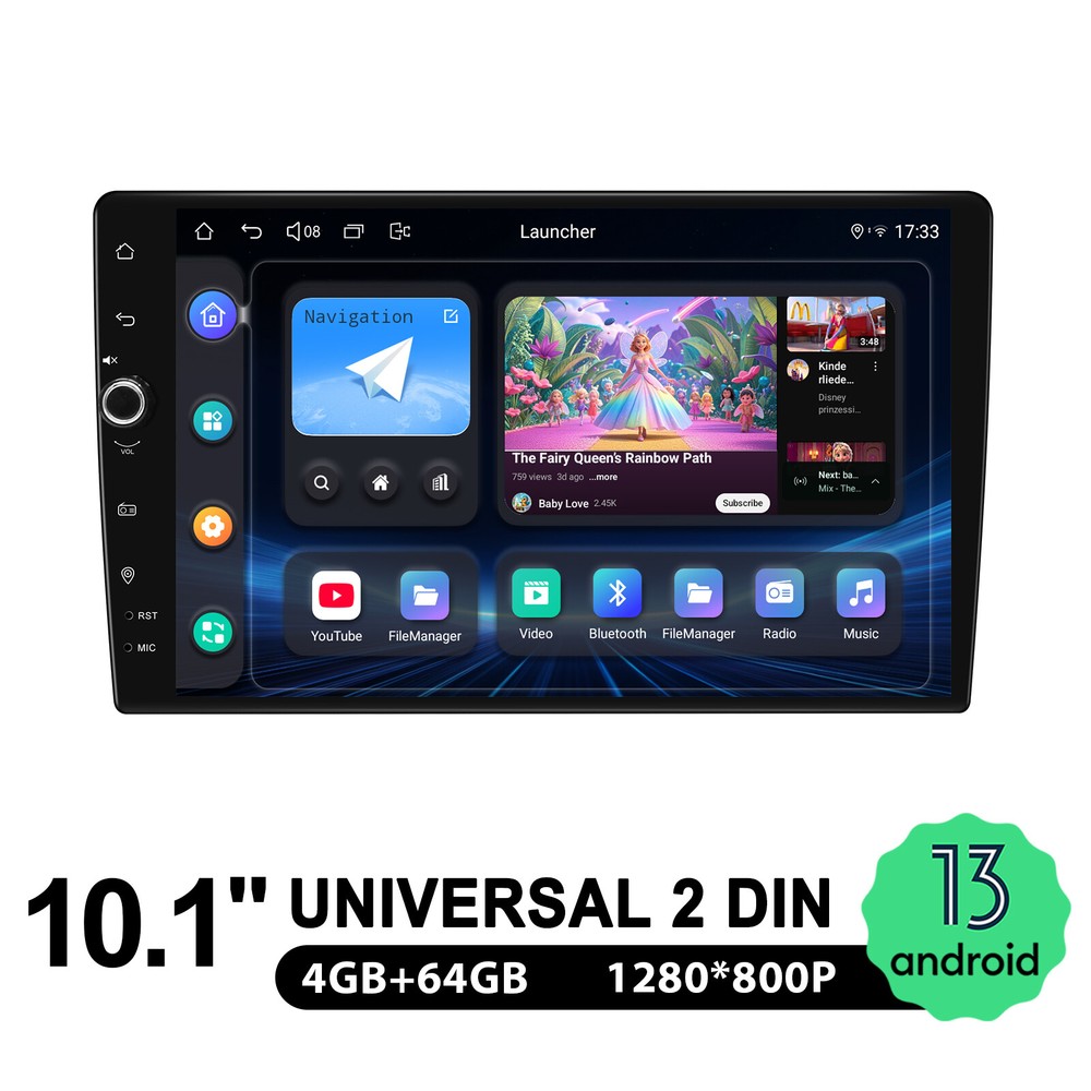 10.1-inch CarPlay Android Auto Car Stereo 4+64GB Android 13 Support Front Camera