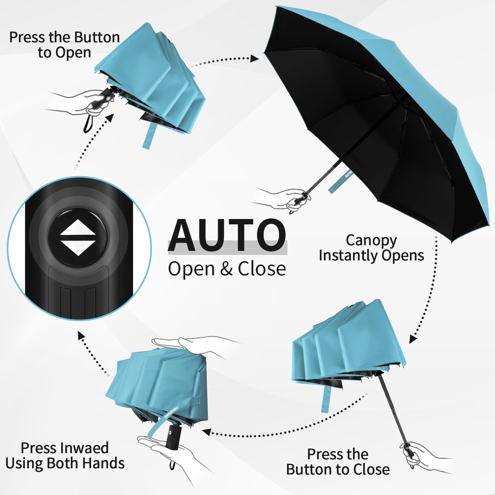 Travel Umbrella Windproof Compact Automatic Wind Resistant Folding Lightweight