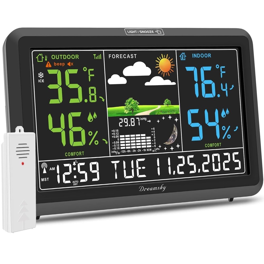 Large Display Digital Weather Station with Remote Sensors & Adjustable Backlight