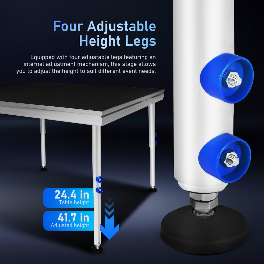 4 *4 ft Portable Stage Platform Modular System Height Adjustable Riser 24" - 40"
