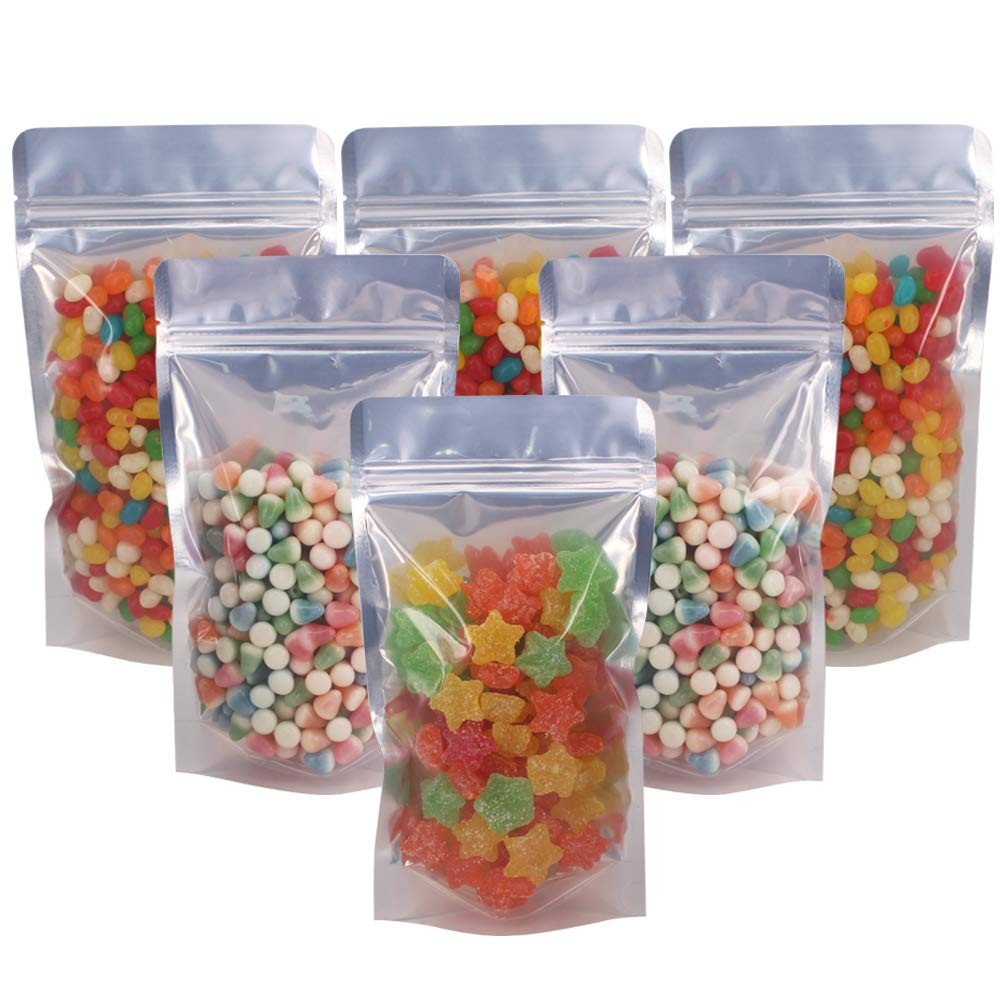 100 Pack 5.5 x 10 Inch Stand Up Pouch Bags Zipper Mylar Bags Clear Front with...