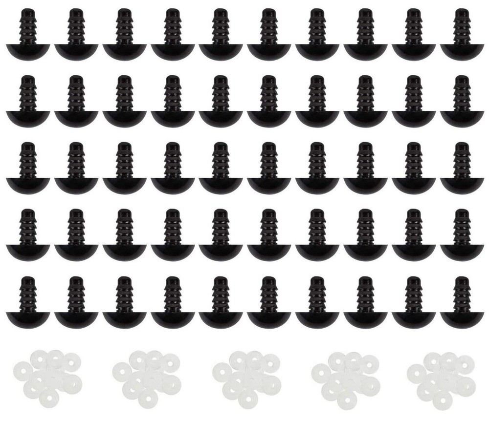 50Pcs 18mm/0.7inch Solid Black Plastic Safety Eyes with Washers