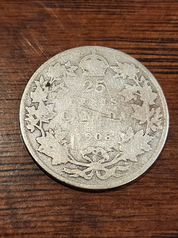 1908 Canada 25 Cents Silver Coin
