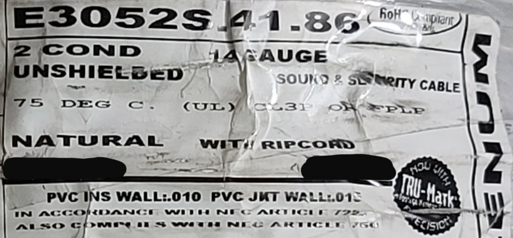 Carol E3052S 14/2C UnShielded Plenum Media/Communication/Control Cable /50ft