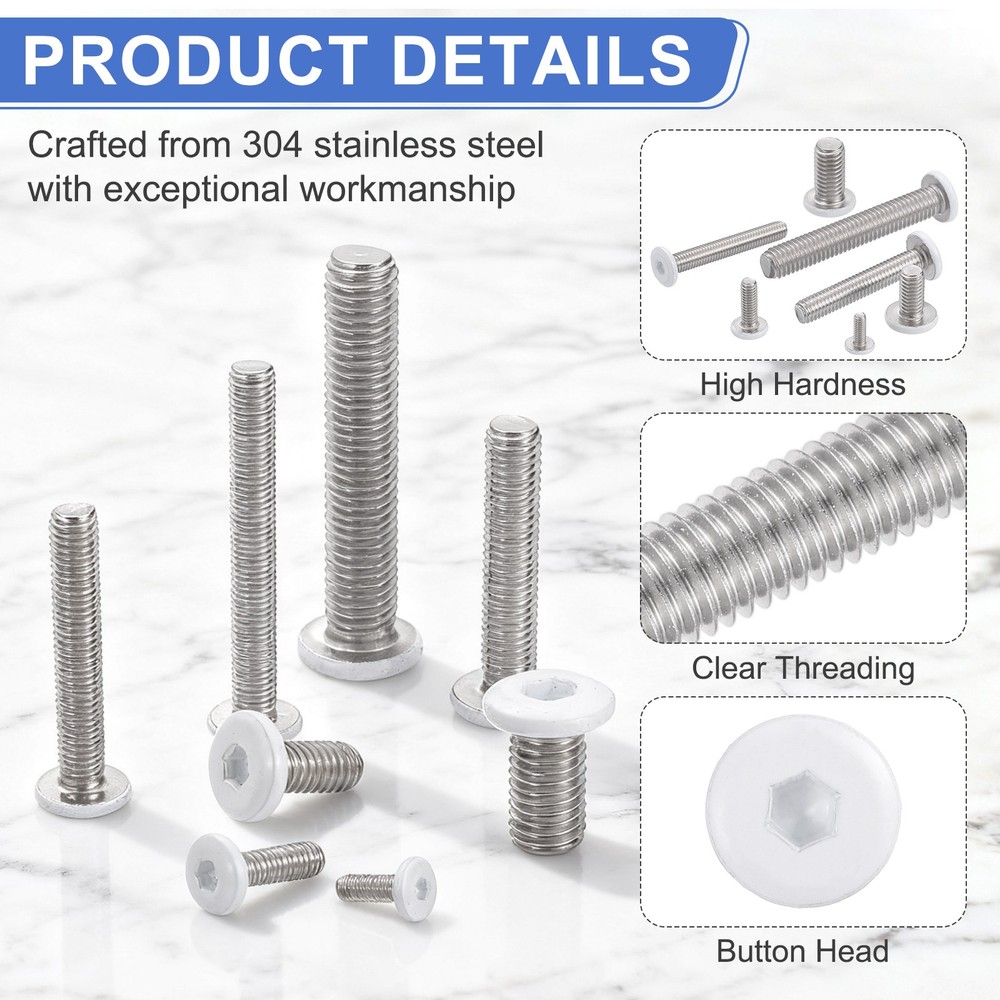 10 Pcs M6-1 x 20mm Button Head Hex Socket Head Screws, White