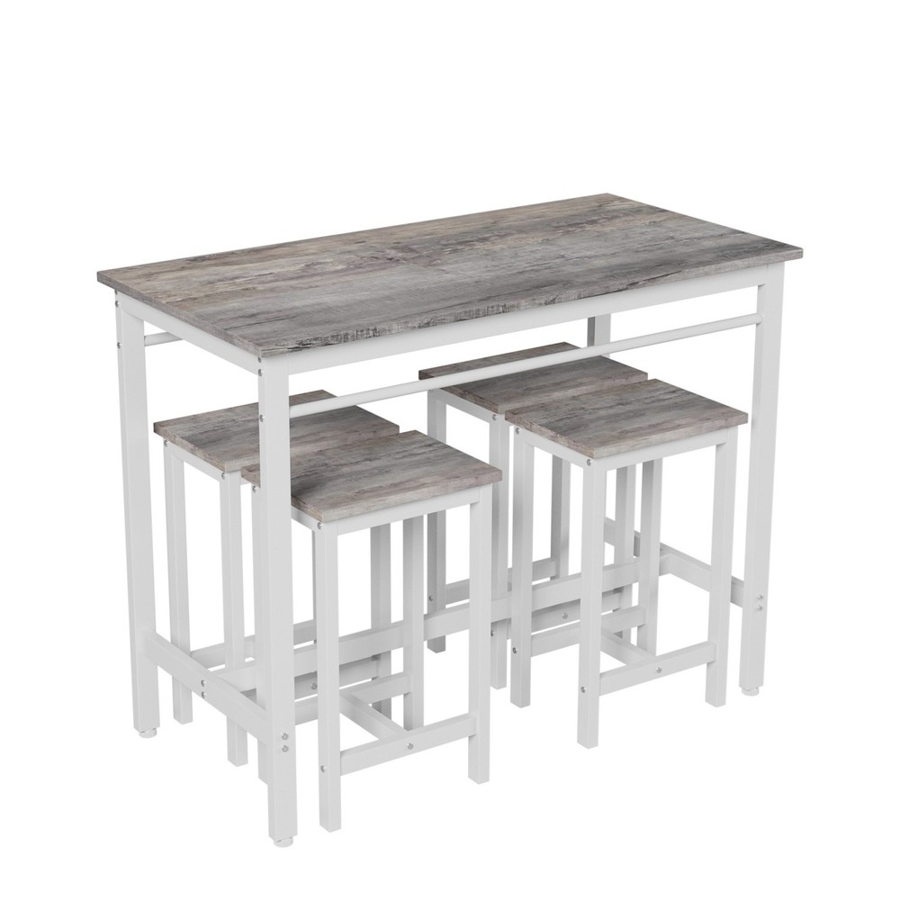 Modern 5 Piece Bar Table Set Counter Height Dining Kitchen Table w/ 4 Bar Stool